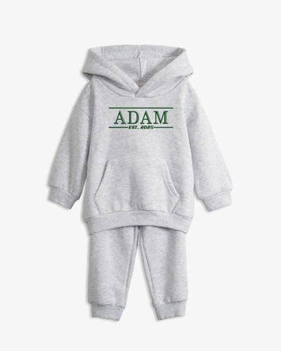 Personalized Name and EST Hoodie Set for Baby & Toddler – Premium Soft Organic Cotton Blend with Embroidered Typeface Font