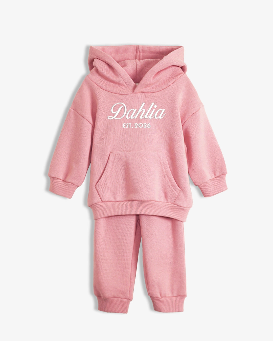 Personalized Name and EST Hoodie Set for Baby & Toddler – Premium Soft Organic Cotton Blend with Embroidered Classic Font