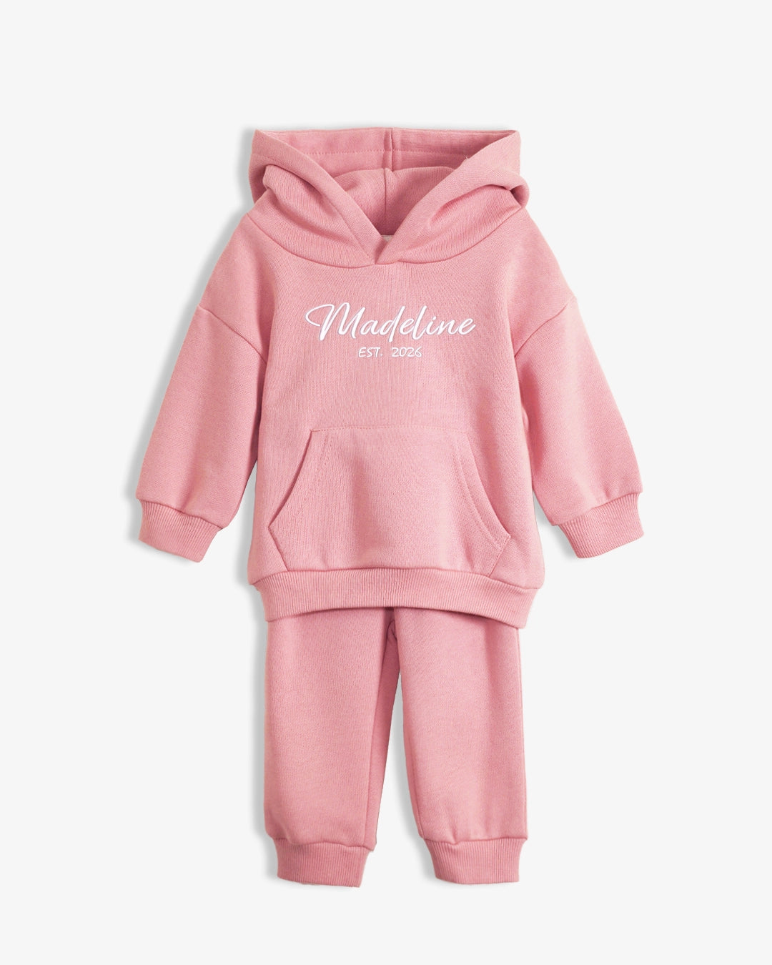 Personalized Name and EST Hoodie Set for Baby & Toddler – Premium Soft Organic Cotton Blend with Embroidered Classic Font