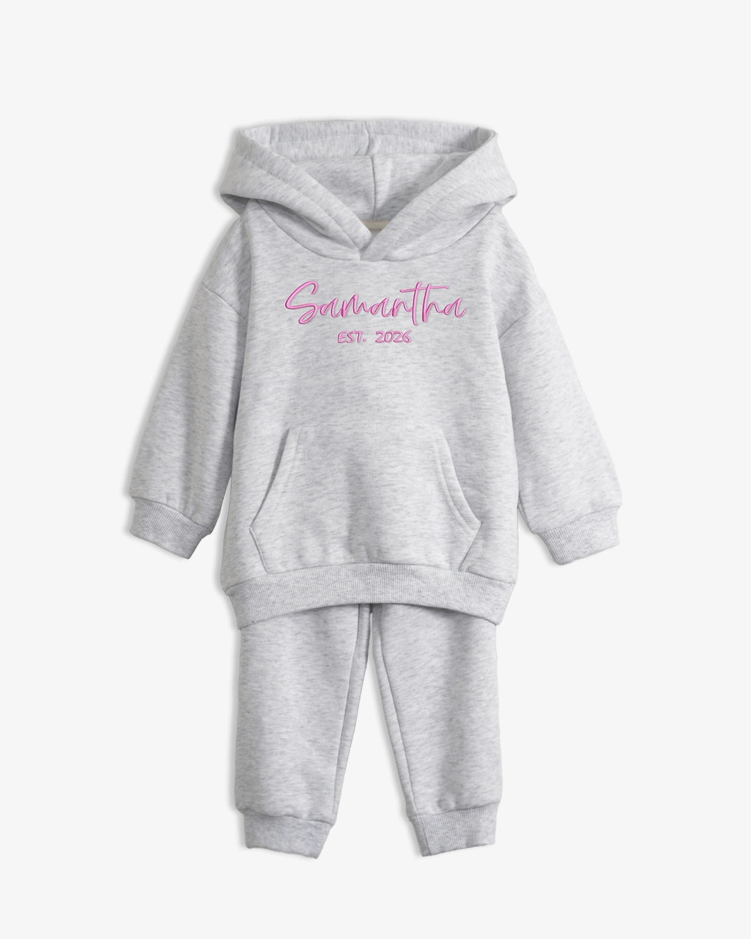 Personalized Name and EST Hoodie Set for Baby & Toddler – Premium Soft Organic Cotton Blend with Embroidered Signature Font