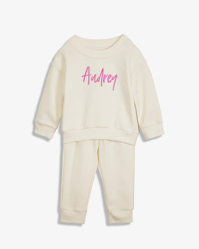 Sweatshirt and Sweatpants Set for Babies and Toddler Unisex  Personalized Embroidered Signature Font